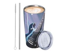 GJHKSSVB Vaso mágico de guitarra eléctrica de 590 ml, de acero inoxidable, aislado, a prueba de fugas, taza de café de viaje con tapa y pajita, botella de agua, vasos para bebidas, regalos para