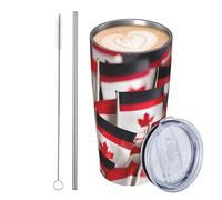GJHKSSVB Vaso pequeño de acero inoxidable con diseño de banderas canadienses de 20 onzas, vasos de viaje aislados a prueba de fugas, taza de café de viaje con tapa y pajilla, botella de agua, vasos