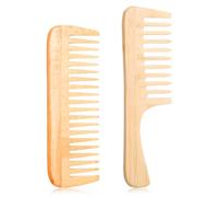 Gjinxi 2 peines de dientes anchos de bambú, juego de peines de bambú natural, cepillos de pelo pequeños, peine grande para desenredar el cabello, peine de rizos de madera, peine antiestático de madera