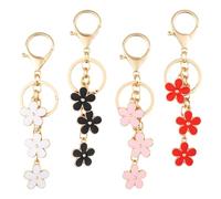 Gjinxi 4 bonitos llaveros para mujeres y niñas, diseño de flores esmaltadas, bolsa de regalo, llavero, bolso, mochila, joyas, accesorios de coche, para madre, mejor amiga, cumpleaños, Navidad