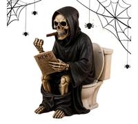 Gjjuxt Figuras Esqueleto Calaveras Resina Dedo Medio Sentadas Inodoro | Cartel Halloween Muerte Sentada sobre Inodoro Leyendo Periódico para Decoración Hogar Dormitorio Escaparate Mesita de