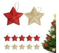 GJKLO 12 Piezas Estrellas con Cordón, Adornos navideños de Mesa,Aplicable para Adviento(Oro + Rojo)