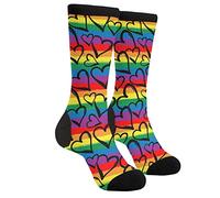 GJLNTRF Calcetines divertidos con diseño de rayas de arco iris, con el orgullo del corazón, casuales, atléticos, locos, lindos, para mujeres y hombres, Color múltiple