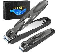 GJNL Cortauñas de regalo para hombres y padres, paquete de 2 cortaúñas grandes y pequeños, antisalpicaduras, autocolectables, acero inoxidable, estilo masculino, color negro