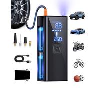 GJOSYOI - Compresor de aire portátil para inflado de neumáticos, 2 veces más rápido con medidor de presión de neumáticos y luz LED, compresor portátil de 150 PSI para coches, bolas, bicicletas y