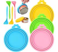 GJV 4 tapas de lata de comida para mascotas con cuchara, fundas de silicona para latas de comida para perros y gatos, una tapa de lata se adapta a la mayoría de alimentos enlatados para perros y gatos