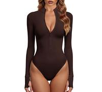 GJY Monos para mujer de una pieza con cremallera frontal de manga larga Tops Jumpsuits, café, L