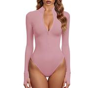 GJY Monos para mujer de una pieza con cremallera frontal de manga larga Tops Jumpsuits, Dulce Rosa, M