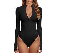 GJY Monos para mujer de una pieza con cremallera frontal de manga larga Tops Jumpsuits, Negro , XL