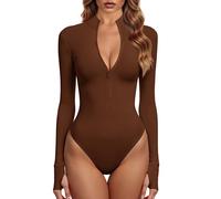 GJY Monos para mujer de una pieza con cremallera frontal de manga larga Tops Jumpsuits, Russet Marrón, M