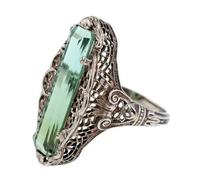 GJYombuke Anillo de circonita verde de estilo vintage, patrón calado, cobre chapado en plata, 28 mm de longitud, anillos de plata para mujer, Latón, Zirconia cúbica
