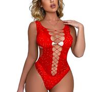 Gkaopi Bikini Diamond para Mujer Lencería No Strip Red De Pesca Seducción Uniforme Conjunto de Bikini de Color Liso Push Up