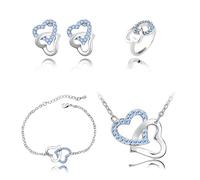 Gkaopi Conjuntos de JóIas Prata 4 Peças 925 Colar Brincos de Coração Brincos Anel Pulseira Para Mulher Pingente AjustáVel Conjunto de Correntes Presente Para Menina