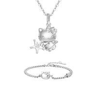Gkaopi Conjuntos de Joyas Kitty para Niños Gato Colgante Collar Pulsera Set Bonita Pulsera de la Amistad Bisutería Lindo Gato Joyería de Moda para Niños Fans y Amigos SET