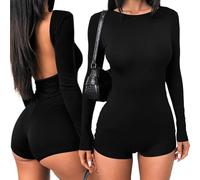 Gkaopi Mono Deportivo Mujer Sin Espalda de Manga Larga Jumpsuit Sexy Mono Ajustado Elástico Body Deportiva Gimnasio Para Fitness Yoga Negro/M