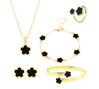 Gkaopi Trébol de Cuatro Conjunto de Joyas para Mujer 18K Oro Platead TréBol Pendientes Collar Pulsera Anillo Juego de Joyas Regalo Aniversario