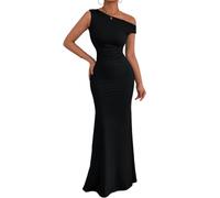 Gkaopi Vestido Largo Mujer Sexy Sin Mangas Maxi Vestidos de Fiesta Ajustado Elegante Fruncido Bodycon Vestido con Hombro Verano Casual Cintura Alta Vestidos para Cóctel Noche Clubwear