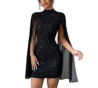 Gkaopi Vestido Mujer Sexy Corto Manga Larga Cuello Alto Mini Vestidos Ajustado Elegante Lentejuelas Vestido de Fiesta Casual Bodycon Wrap Vestidos para Cóctel Noche Clubwear