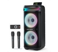GKD60 Sistema Profesional de Karaoke con 2 Micrófonos Inalámbricos, Altavoz Bluetooth Portátil de 500W, Subwoofer de 6,5", Luces LED Dinámicas, USB/TF/AUX/FM, Ideal para Fiestas y Reuniones Familiares