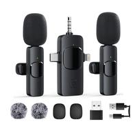 GKEAPZA Micrófono Lavalier inalámbrico para teléfono móvil/iPhone/ordenador, micrófono de solapa USB C inalámbrico para grabación de vídeo, vlog, TikTok, YouTube, reducción de ruido, plug-play clip on