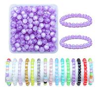 Gkelaly Cuentas de cristal morado de 8 mm a granel, cuentas pastel de color claro para pulseras, 200 cuentas redondas de cristal para hacer joyas, suministros de pulseras de bricolaje con caja de