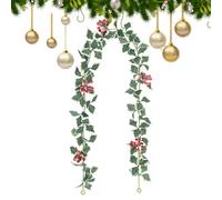 GkgWuxf Guirnalda de Navidad para chimenea, 175 cm, hojas artificiales con bayas rojas, vid artificial, para salón, chimenea, puerta delantera, pared, terraza, jardín, patio, Acción de Gracias