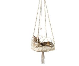 GkgWuxf Hamaca para gato en maramé, Hamaca de interior bohemio con marameo, colgante de marama de gato swing carril, cama interior para gatos para dormir, jugar, escalar, descansar 40 x 9 0 cm