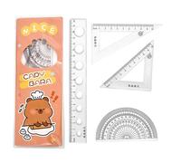 GkgWuxf Kit de geometría | Lindo kit de regla de capibara, portátil, lindo juego de regla de capibara, regla recta, transportador, herramienta de geometría matemática, suministros de oficina escolar
