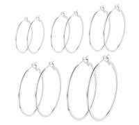 Gkhlg Juego de 5 pares de aretes de aro de plata grandes para mujer, aretes de plata de ley para mujer, sin níquel ni plomo, para uso diario, oficina, ropa de noche y ocasiones especiales