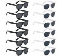 Gkhlg Paquete de 12 lentes de sol negros polarizados a granel para adultos y adolescentes, perfectos para fiestas de verano, carnaval, rave, playa, eventos al aire libre, 6 negros y 6 blancos