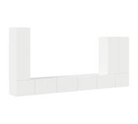 GKHPYURE Juego de mueble de TV de pared, 6 piezas, blanco brillante | Madera de ingeniería, toma USB, 9 puertas, 12 estantes, 98 x 31 x 29,5 cm
