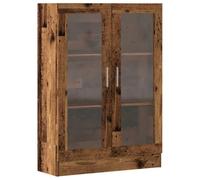 GKHPYURE Librería de madera envejecida, 82,5 x 30,5 x 115 cm, de aglomerado | 3 compartimentos, puertas de cristal, resistente a la humedad, fácil limpieza