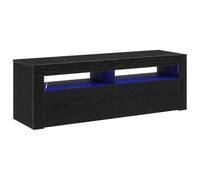 GKHPYURE Mueble TV Roble Negro 120 x 35 x 40 cm Madera multicapa | Con LED integrados, toma USB, 2 puertos de cable, 3 estantes, requiere montaje