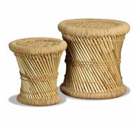 GKHPYURE Tabourets 2 Pièces Bambou Et Jute Empilables | Fait main, assise jute tressée, motif naturel, intérieur extérieur, salon jardin patio café