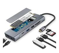 GKI 8 en 1 USB C Hub con carcasa M.2 NVMe/SATA SSD con 1 HDMI 4K, 1 USB C 3.1, USB 3.0, USB 2.0, ranuras para tarjetas SD/Micro SD, 100 W PD compatible con puerto USB C de computadora.