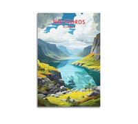 GKLIOZ Póster de viaje vintage de los fiordos de Noruega, pintura sobre lienzo, rollo de pared, impresión de pared para sala de estar, decoración de hogares, 60 x 90 cm
