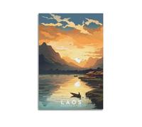 GKLIOZ Póster de viaje vintage del río Mekong de Laos, pintura en lienzo, obras de arte, decoración de dormitorio, sala de estar, 60 x 90 cm