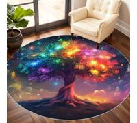 GKPLY Rainbow Tree - Alfombra redonda de 5.3 pies con follaje brillante | Cosmic Star - Alfombras suaves de pelo bajo para interiores, lavables, con diseño de nubes y alfombra de suelo