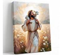 GKQNMU Lienzo decorativo para pared, diseño de Jesús con el cordero, diseño de Jesús deja las 99 ovejas, cuadro decorativo para pared de Cristo el Buen Pastor, pintura impresa para sala de estar