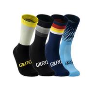 GKRQ Calcetines de Ciclismo, Pack de 4 Pares, Transpirables con Compresión, Unisex, Negro 007 (whiteblack tiaoblack tiaocai lanhua)