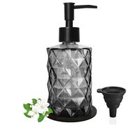 GKSCXEXE Dispensador de jabón negro para baño, dispensador de jabón de 330 ml, dispensador de jabón de cristal, dispensador de detergente para cocina con un plato y embudo negro, botella de bomba