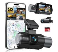 GKU Cámara de salpicadero de 3 canales, 4K + 1080P + 1080P para coche, parte delantera interior y trasera con tarjeta SD de 64 GB, GPS 5 GHz, pantalla IPS de 3 pulgadas, visión nocturna, sensor WDR, G