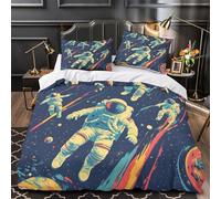 GKWEQPQWK Astronautas en el Espacio Impresión 3D 3 Piezas cubrecama Arte Espacial Retro Vintage Funda de edredón Microfibra morbida hipoalergénica para Chicos bebés Mujeres Single (135x200cm)