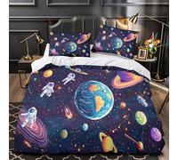GKWEQPQWK Astronautas flotando Impresión 3D 3 Piezas Funda de edredón Ilustración de fantasía Espacial cubrecama Microfibra hipoalergénica Transpirable para bebés Chicos Mujeres King（220x240cm）