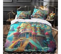 GKWEQPQWK Castillo de fantasía Impresión 3D 3 Piezas cubrecama Estilo Colorido y caprichoso Funda de edredón Microfibra hipoalergénica antiácaros para bebés Hombres Mujeres King（220x240cm）