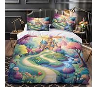 GKWEQPQWK Castillo de fantasía Impresión 3D 3 Piezas cubrecama Estilo de Cuento de Hadas Colorido Funda de colchón Microfibra morbida hipoalergénica para Chicos bebés Mujeres Single (135x200cm)