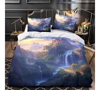 GKWEQPQWK Castillo de fantasía Impresión 3D 3 Piezas Funda de edredón Paisaje de fantasía Medieval cubrecama Microfibra Cierre Cremallera antiácaros para bebés Chicas Mujeres Double（200x200cm）