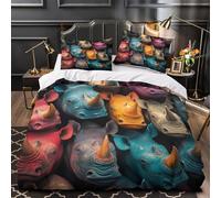 GKWEQPQWK Esculturas de rinocerontes Impresión 3D 3 Piezas cubrecama Arte Animal Colorido Funda de edredón Microfibra morbida hipoalergénica para Chicos bebés Mujeres Single (135x200cm)