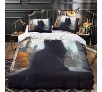 GKWEQPQWK fantasía de Gato Negro Impresión 3D 3 Piezas Funda de colchón Escena de Castillo Medieval Funda de edredón Microfibra morbida antiácaros para bebés Chicas Adolescentes Single (135x200cm)