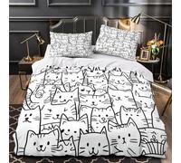 GKWEQPQWK Lindo Garabato de Gato Impresión 3D 3 Piezas Funda de edredón Estilo Animal de Dibujos Animados cubrecama Microfibra hipoalergénica antiácaros para bebés Chicas Mujeres Double（200x200cm）